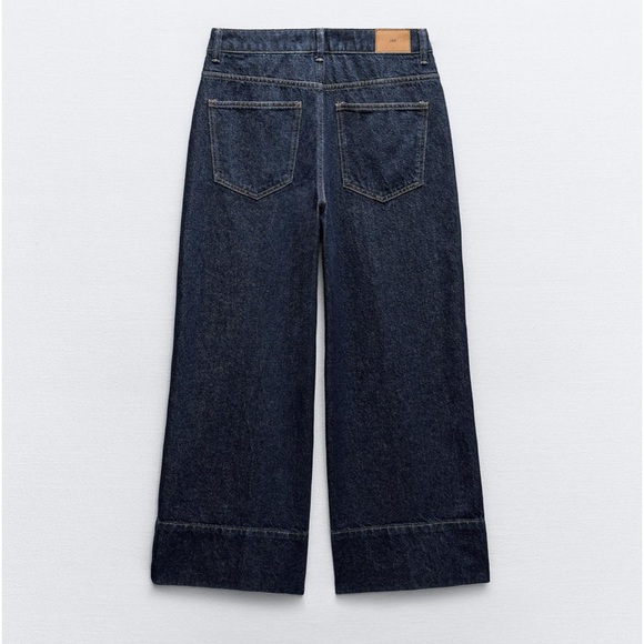 ZARA CROPPED HIGH WAIST WIDE LEG FRONT CENTRAL SEAM Z1975 JEANS - Picture 3 of 7